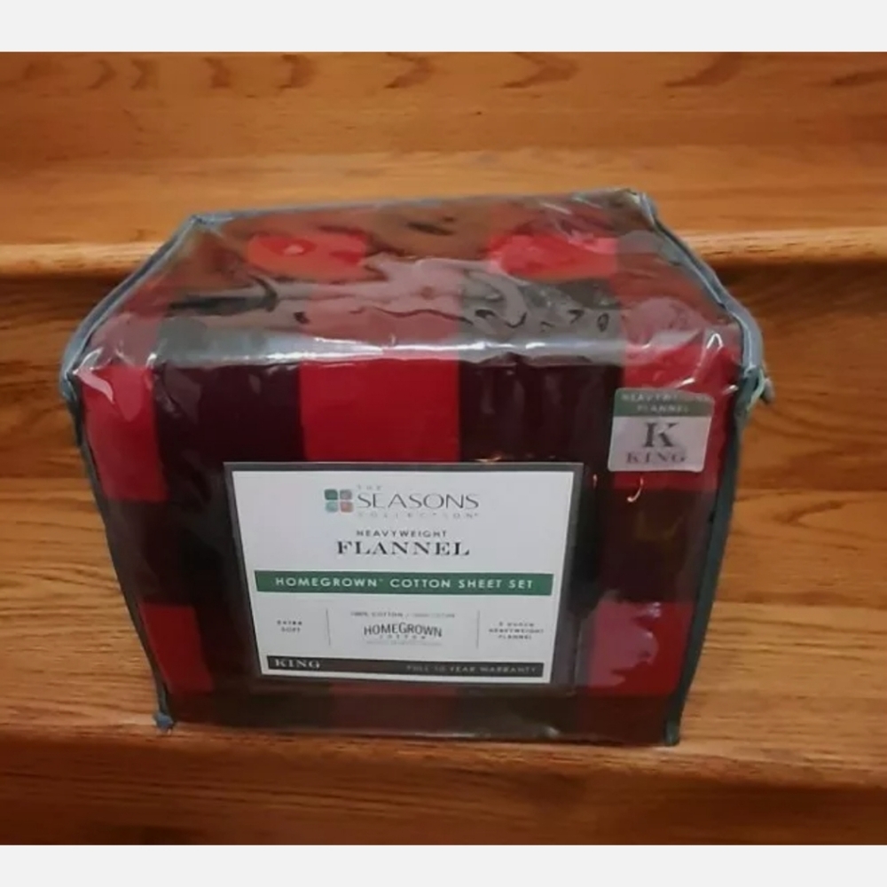SEASONS Buffalo Check Homegrown Cotton Heavyweight Flannel KING Sheet Set